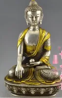 Bronze Bronze Prateado Bronze Estátuas Decoração Antique Curios Coleção Sakyamuni Buddha Uma Casa da Cidade Nafo