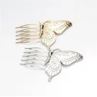 Joyería de pelo moda mujer exquisita breve oro plateado aleación mariposa casquillo de boda peines