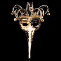 Lange neus Halfgezichtsmasker met kleine klokken Venetiaanse Maskerademaskers voor Kerstmis Halloween Day Decor levert mode 45wpa bb