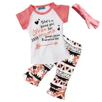 赤ちゃん子供服セット文字Tシャツパンツヘッドバンドセットファッション夏の女の子子供トップススーツブティック服衣装by0122-23