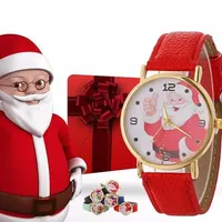 Kerstcadeau dame vrouwen horloges roestvrij staal spiegel glas polshorloge Santa Claus patroon leer met geschenkdoos