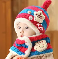 moda kış bebek Şapkalarımızda atkı seti yürümeye başlayan kız erkek yün şapka bebek iplikler örme şapka sıcak kulak giydirme toptan beanie tığ