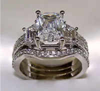 SZ5-11 Envío gratis Princesa joyería de moda corte 10kt oro blanco lleno GF topacio blanco CZ diamante simulado Wedding Lady mujeres anillo conjunto