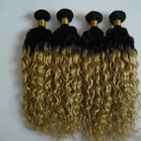 4 adet Sarışın Brezilyalı kinky kıvırcık Ombre Saç% 100% İnsan Saç Paketler T1b / 613 Brezilyalı Saç Örgü Demetleri Olmayan Remy Uzatma çift çizilmiş