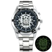 Luxury Watch Fashion Mechanical Watch Men Skull Design Top Brand Luxury Golden Stainless Steel Strap Skeleton Man Auto Wristwatches