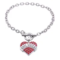 Najlepiej sprzedający Rhodowany z musującymi kryształami Soul Sisters kształt serca Charm Wisens Wheat Link Bransoletka Lobster-Claw-Clasps