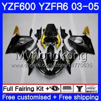 Corpo para YAMAHA YZF-600 YZF-R6 03 YZF R6 2003 2004 2005 Carroçaria 228HM.40 YZF 600 R 6 YZF600 YZFR6 Chamas douradas quentes 03 04 05 Kit de Carcaças