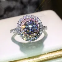 Victoria Wieck Handmade Luxury Jewelry 925 Sterling Silver Round Cut Pink&White Sapphire CZ Diamond Gemstones Color Women Wedding Band Ring