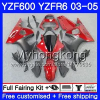 Corps pour YAMAHA YZF600 YZF R6 03 04 05 YZFR6 03 Carrosserie 228HM.7 Plat noir rouge stock YZF 600 R 6 YZF-600 YZF-R6 2003 2004 2005 Kit de carénage