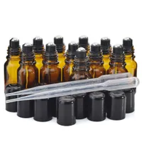 12 pezzi Nuovo 10ml Amber Glass Roll on Bottles con coperchio a sfera in acciaio inox rullo nero per aromaterapia olio essenziale di profumo
