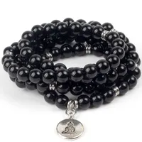 Diezi Hombres Piedra Natural 108 Black Obsidian Beads Pulsera para Mujeres Budista Mala Collar Joyería Yoga Buddha Charm Bracelets