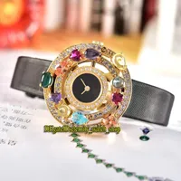 High Quality High Jewelry Astrale 102011 AEP36D2CWL Black Dial Swiss Quartz Womens Watch Gold Diamond Bezel Leather Strap Lady Watches