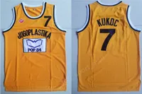 남자 Moive Toni Kukoc Jersey 7 옐로우 농구 jugoplastika 분할 팝 유저이 스포츠 팬을 위해 스티치 된 무료 배송