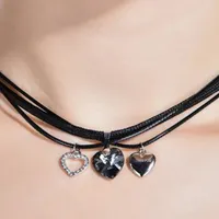 Modeschmuck Halsketten Anhänger Vintage Herz Kristall von Swarovski Elements Hohe Qualität 3 Halskette Kette Schwarz Seil 24836