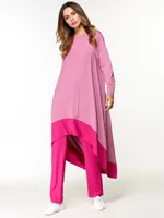 Casual 2 peças set mulheres desgaste para casa Assimetria top Vestido com calças compridas 2 pcs terno conjunto rosa inverno muçulmano define novo