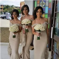 2019 Champagne Long Mermaid Bridesmaid Dresses Off The Shoulder Lace Applique Beaded Country Wedding Guest Dress Plus Size Bridesmaids Dress