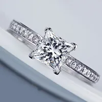 Мода ювелирные изделия Принцесса cut 1ct Gem 5A Циркон камень стерлингового серебра 925 женщин обручальное обручальное кольцо Sz 4-11 подарок