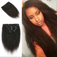 Natual Color Non Processed 7pcs/set Clip In Human Hair Kinky Straight Virgin Human Hair Extensions For Black Women G-EASY