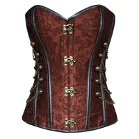 Dames Brocade Buckle Steampunk Gothic Punk Faux Leather Steel Beened Corset met ketting Plus Size Taille Training Corsets S-6XL