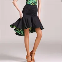 Nuevo Verde Rojo Negro Adulto / Chica Vestido de baile latino Salsa Tango Chacha Salón de baile Competencia Vestido de baile Leopardo Falda de cola de pez impresa