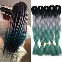 Джамбо Кос Kanekalon волос три тона Xpression омбре плетение африканских крючком косы 24 дюйма 100 г синтетические волосы блондинка белый синий зеленый