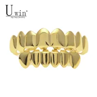 Uwin Silver Gold Color Hip Hop Teeth Grillz Big Size 8pcs Top &Bootom Grillz Set With Silicone Vampire Teeth Party Jewelry
