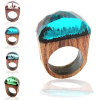 4 Colors Secret Forest scenery Resin Ring Wood Ring Crystal Band Ring hand made Fashion Jewelry for Women Gift Drop Shipping