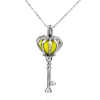 Gümüş Uzun Anahtar Güzellik Taç Prenses Sevimli Hollow Difüzör Madalyon Kadınlar Aromaterapi Boncuk Inci Kafes Kolye Kolye-Butik hediye