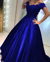 2019 Quinceanera Vestidos Masquerade Prom festa vestido concurso com vestido de bola v pescoço applicado laço royal azul roxo marinho doce 16 longo