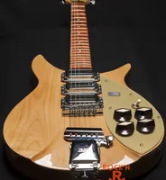 Raro John Lennon 325 Guitarra eléctrica oscura, oscura, de corta escala, Pickguard dorado, cubierta de varilla de armadura dorada, cordal vibrante, diapasón rojo brillante