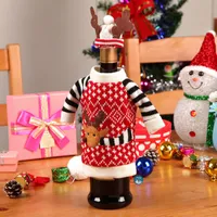 Santa Claus Red Wine Bottle Cover Bags Juldekorationer för Home Christmas Dinner Table Dekorationer Kläder med hattar