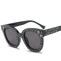 New Luxury Sunglasses for Women Crystal Square Sunglasses Mirror Retro Full Star Sun Glasses Female Black Grey Shades