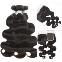 Body Wave Human Hair with Closure Brazilian Peruvian Indian Malaysian 4x4 Lace Closure with Bundles Remy Human Hair Wefts