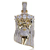 Whosale Fashion Kupfer Gold Silber Farbe Überzogen Iced Out Jesus Gesicht Anhänger Halskette Micro Pave CZ Steine ​​HipHop Bling Schmuck
