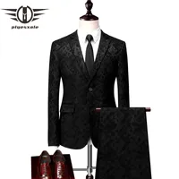 Plyesxale Men Wedding Suits 2018 Nieuwste jas pant ontwerpen Casual man pakken slanke fit heren feestkleding zwart donkerblauw 5xl 6xl Q53