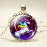 Europe and America popular necklace unicorn time gem glass pendant necklace pendant jewelry creative gifts