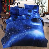 Solstice Home Textile 3D Cosmos Starry Sky Galaxy Pattern Bedding Sets Duvet Cover Pillowcase Bed Sheets 2/3/4PCS Blue Linen
