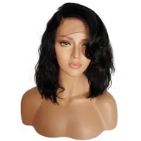 12 inç Brezilyalı Bakire Simülasyon İnsan Saç Dantel Ön Peruk Tutkalsız Kısa Bob Sentetik Saç Peruk Siyah Kadınlar Için Dalgalı