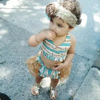 2018 Yepyeni Toddler Bebek Çocuk Giyim 3 adet Çocuklar Bebek Kız Bikini Set Mayo Mayo Mayo Beachwear Dantel Ruffled Mayo