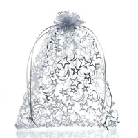 Mjartoria 200pcs Star Moon White Organza Bag Fashion Jewelry Bags And Packaging Wedding Drawstring Gift Bags Pouches Bag For Christmas Gift