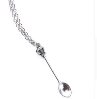 20pcs/lot Vintage Antique Silver Vintage Alice Wonderland Crown Inspired Mini Tea Spoon Snuff Pendant Chain Necklace