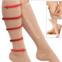 Kompressionssockor Kvinnor Zipper Kompression Strumpor Zip Ben Support Knee Sox Open Toe Sock S / M / XL Bränn Fett Varicose Venar Strumpor