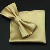 CityRaider Новая мода твердые золотые мужские шелковые галстуки для мужчин Bowtie с сопоставлением карманный квадрат 2 шт. Набор 8 см Цвете CR052