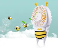 Handy USB Fan Mini Bee Handle Charging Electric Fans Thin Handheld Portable Luminous Night Light For Home Office Gifts 3 Colors LLFA
