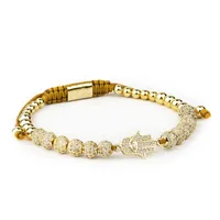 Män smycken slimery crown charm armband strängar smycken 4mm runda pärlor flätat armband kvinnlig pulsira zircon gåva valentins dag semester jul