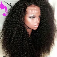 Snabb leverans sida Del Hög temperatur Fiber Afro Kinky Curly Wig Gluslös Svart Syntetisk Lace Front Wig För Afrika Amerikanska kvinnor