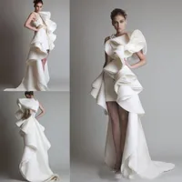 2018 Unique Design White Ivory Ruffles Wedding Dresses One Shoulder Appliques Sheath Hi-Lo Organza&Satin Krikor Jabotian Bridal Gowns Custom