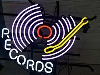 Records Neon Signs 17*14 inch, Real Neon Signs Made with Glass Tubes, Brilliant Neon Open Sign. Eye-catching