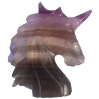 Fluoryt jednorożec Naturalne Kolorowe Kryształ Horse Head Quartz Jade Kamień Zwierząt Heads Figurka Carving Czaszka Statua Reiki Kamienie Rzemiosła Prezenty