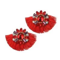  Boho Flower Tassel Dangle Earring for Women Girl Fan Colorful Rhinestone Fringe Drop Earrings Party Jewelry Brincos 6422
